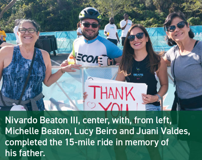 Nivardo Beaton III, center, with, from left, Michelle Beaton, Lucy Beiro and Juani Valdes, completed the 15-mile ride in memory of his father.